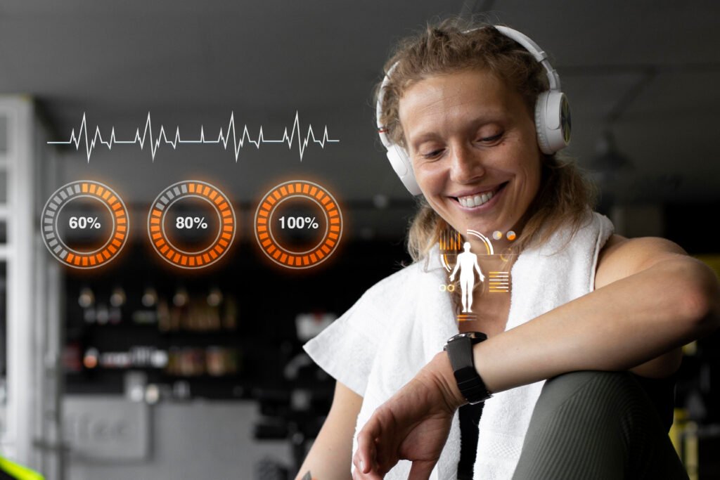 full shot woman doing sport with stats 2